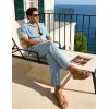 image:imageUOUA Mens Summer 2 Piece Set Casual Outfits Button Short Sleeve Shirt amp Loose Pants Textured Striped Tracksuit Walking SuitsLight Blue