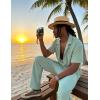 image:imageUOUA Mens Summer 2 Piece Set Casual Outfits Button Short Sleeve Shirt amp Loose Pants Textured Striped Tracksuit Walking SuitsLight Green