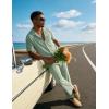image:imageUOUA Mens Summer 2 Piece Set Casual Outfits Button Short Sleeve Shirt amp Loose Pants Textured Striped Tracksuit Walking SuitsLight Green