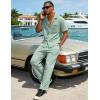 image:imageUOUA Mens Summer 2 Piece Set Casual Outfits Button Short Sleeve Shirt amp Loose Pants Textured Striped Tracksuit Walking SuitsLight Green