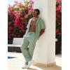 image:imageUOUA Mens Summer 2 Piece Set Casual Outfits Button Short Sleeve Shirt amp Loose Pants Textured Striped Tracksuit Walking SuitsLight Green