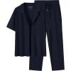 image:imageUOUA Mens Summer 2 Piece Set Casual Outfits Button Short Sleeve Shirt amp Loose Pants Textured Striped Tracksuit Walking SuitsNavy Blue