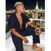 image:imageUOUA Mens Summer 2 Piece Set Casual Outfits Button Short Sleeve Shirt amp Loose Pants Textured Striped Tracksuit Walking SuitsNavy Blue