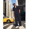 image:imageUOUA Mens Summer 2 Piece Set Casual Outfits Button Short Sleeve Shirt amp Loose Pants Textured Striped Tracksuit Walking SuitsNavy Blue