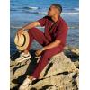 image:imageUOUA Mens Summer 2 Piece Set Casual Outfits Button Short Sleeve Shirt amp Loose Pants Textured Striped Tracksuit Walking SuitsWine