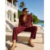 image:imageUOUA Mens Summer 2 Piece Set Casual Outfits Button Short Sleeve Shirt amp Loose Pants Textured Striped Tracksuit Walking SuitsWine