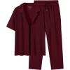 image:imageUOUA Mens Summer 2 Piece Set Casual Outfits Button Short Sleeve Shirt amp Loose Pants Textured Striped Tracksuit Walking SuitsWine