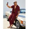 image:imageUOUA Mens Summer 2 Piece Set Casual Outfits Button Short Sleeve Shirt amp Loose Pants Textured Striped Tracksuit Walking SuitsWine