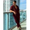 image:imageUOUA Mens Summer 2 Piece Set Casual Outfits Button Short Sleeve Shirt amp Loose Pants Textured Striped Tracksuit Walking SuitsWine