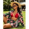 image:imageUOUA 3 Piece Swimsuits for Women Hawaiian Outfits Floral Tropical Bikini amp Short Sets Summer Beach Sexy Cover Ups Luau PartyYwxred