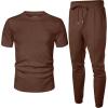 image:imageUOUA Mens 2 Piece Sweatsuit Set Short Sleeve Sweatshirt Jogging Sweatpants Tracksuits OutfitsBrown