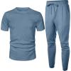 image:imageUOUA Mens 2 Piece Sweatsuit Set Short Sleeve Sweatshirt Jogging Sweatpants Tracksuits OutfitsDenim Blue