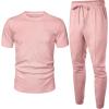 image:imageUOUA Mens 2 Piece Sweatsuit Set Short Sleeve Sweatshirt Jogging Sweatpants Tracksuits OutfitsPink