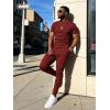 image:imageUOUA Mens 2 Piece Sweatsuit Set Short Sleeve Sweatshirt Jogging Sweatpants Tracksuits OutfitsWine Red