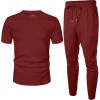 image:imageUOUA Mens 2 Piece Sweatsuit Set Short Sleeve Sweatshirt Jogging Sweatpants Tracksuits OutfitsWine Red