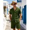 image:imageUOUA Mens Short Sets 2 Piece Summer Outfits Jacquard Short Sleeve Button Down Shirt and Shorts SetArmygreen