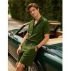 image:imageUOUA Mens Short Sets 2 Piece Summer Outfits Jacquard Short Sleeve Button Down Shirt and Shorts SetArmygreen