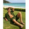 image:imageUOUA Mens Short Sets 2 Piece Summer Outfits Jacquard Short Sleeve Button Down Shirt and Shorts SetArmygreen