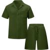 image:imageUOUA Mens Short Sets 2 Piece Summer Outfits Jacquard Short Sleeve Button Down Shirt and Shorts SetArmygreen