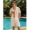 image:imageUOUA Mens Short Sets 2 Piece Summer Outfits Jacquard Short Sleeve Button Down Shirt and Shorts SetBeige