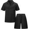 image:imageUOUA Mens Short Sets 2 Piece Summer Outfits Jacquard Short Sleeve Button Down Shirt and Shorts SetBlack