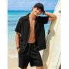 image:imageUOUA Mens Short Sets 2 Piece Summer Outfits Jacquard Short Sleeve Button Down Shirt and Shorts SetBlack