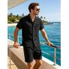 image:imageUOUA Mens Short Sets 2 Piece Summer Outfits Jacquard Short Sleeve Button Down Shirt and Shorts SetBlack