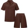 image:imageUOUA Mens Short Sets 2 Piece Summer Outfits Jacquard Short Sleeve Button Down Shirt and Shorts SetBrown