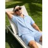 image:imageUOUA Mens Short Sets 2 Piece Summer Outfits Jacquard Short Sleeve Button Down Shirt and Shorts SetLightblue