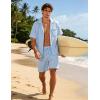 image:imageUOUA Mens Short Sets 2 Piece Summer Outfits Jacquard Short Sleeve Button Down Shirt and Shorts SetLightblue