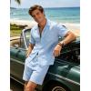 image:imageUOUA Mens Short Sets 2 Piece Summer Outfits Jacquard Short Sleeve Button Down Shirt and Shorts SetLightblue
