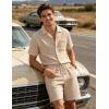 image:imageUOUA Mens Short Sets 2 Piece Summer Outfits Jacquard Short Sleeve Button Down Shirt and Shorts SetLightkhaki