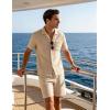 image:imageUOUA Mens Short Sets 2 Piece Summer Outfits Jacquard Short Sleeve Button Down Shirt and Shorts SetLightkhaki