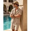 image:imageUOUA Mens Short Sets 2 Piece Summer Outfits Jacquard Short Sleeve Button Down Shirt and Shorts SetLightkhaki