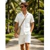 image:imageUOUA Mens Short Sets 2 Piece Summer Outfits Jacquard Short Sleeve Button Down Shirt and Shorts SetWhite