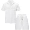 image:imageUOUA Mens Short Sets 2 Piece Summer Outfits Jacquard Short Sleeve Button Down Shirt and Shorts SetWhite