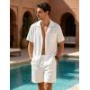 image:imageUOUA Mens Short Sets 2 Piece Summer Outfits Jacquard Short Sleeve Button Down Shirt and Shorts SetWhite