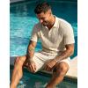 image:imageUOUA Mens Shorts Set Twisted Texture Polo Shirt amp Shorts Casual 2 Piece Summer Outfits Short Sleeve Vacation SetBeige