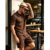 image:imageUOUA Mens Shorts Set Twisted Texture Polo Shirt amp Shorts Casual 2 Piece Summer Outfits Short Sleeve Vacation SetBrown