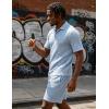 image:imageUOUA Mens Shorts Set Twisted Texture Polo Shirt amp Shorts Casual 2 Piece Summer Outfits Short Sleeve Vacation SetLight Blue