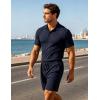 image:imageUOUA Mens Shorts Set Twisted Texture Polo Shirt amp Shorts Casual 2 Piece Summer Outfits Short Sleeve Vacation SetNavy Blue