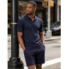 image:imageUOUA Mens Shorts Set Twisted Texture Polo Shirt amp Shorts Casual 2 Piece Summer Outfits Short Sleeve Vacation SetNavy Blue
