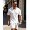 image:imageUOUA Mens Shorts Set Twisted Texture Polo Shirt amp Shorts Casual 2 Piece Summer Outfits Short Sleeve Vacation SetWhite