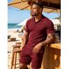 image:imageUOUA Mens Shorts Set Twisted Texture Polo Shirt amp Shorts Casual 2 Piece Summer Outfits Short Sleeve Vacation SetWine Red