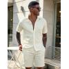 image:imageUOUA Mens Summer Outfits Waffle Knit 2 Piece Short Sets Casual Button Down Shirt amp ShortsBeige