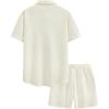 image:imageUOUA Mens Summer Outfits Waffle Knit 2 Piece Short Sets Casual Button Down Shirt amp ShortsBeige