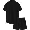 image:imageUOUA Mens Summer Outfits Waffle Knit 2 Piece Short Sets Casual Button Down Shirt amp ShortsBlack