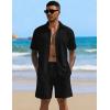image:imageUOUA Mens Summer Outfits Waffle Knit 2 Piece Short Sets Casual Button Down Shirt amp ShortsBlack