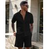 image:imageUOUA Mens Summer Outfits Waffle Knit 2 Piece Short Sets Casual Button Down Shirt amp ShortsBlack