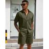 image:imageUOUA Mens Summer Outfits Waffle Knit 2 Piece Short Sets Casual Button Down Shirt amp ShortsGreen
